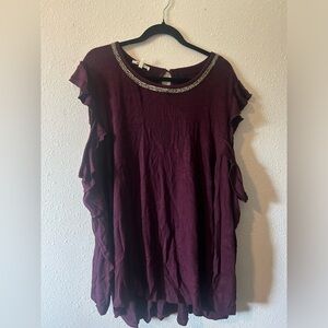 Purple long sleeved cold shoulder blouse